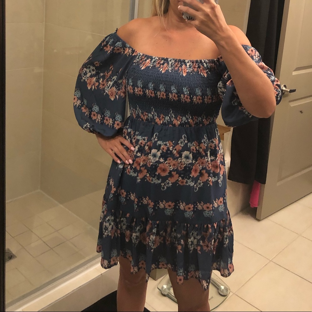 Blue off the shoulder dress